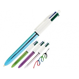 Bic 902128 - Bolígrafo 4 colores, tinta de aceite, punta redonda de 1 mm, cuerpo de colores brillantes surtidos, tinta azul, negro, rojo y verde
