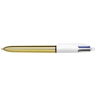Bic 982878 - Bolígrafo 4 colores, tinta de aceite, punta redonda de 1 mm, cuerpo de color dorado, tinta azul, negro, rojo y verde