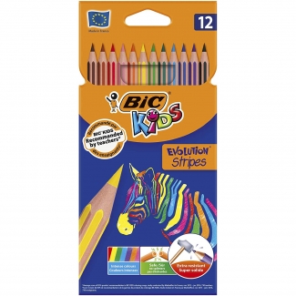 Bic Kids Evolution Stripes 950522 - Lápices de colores, caja de 12 colores