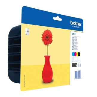 Brother LC121 - Cartucho de tinta original, LC121VALBP, negro, cían, magenta y amarillo, pack de 4