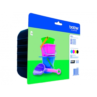 Brother LC221 - Cartucho de tinta original, LC221VALBP, negro, cían, magenta y amarillo, pack de 4