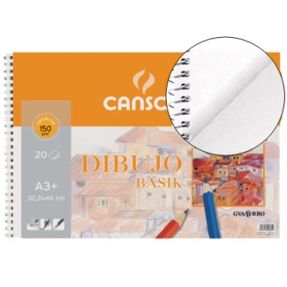 Canson Basik 200400694 - Láminas de dibujo, sin recuadro, bloc con espiral, A3+, 20 hojas, 150 gramos