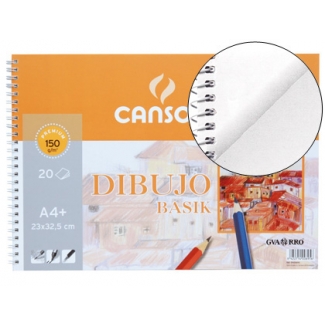 Canson Basik 200400695 - Láminas de dibujo, sin recuadro, bloc con espiral, A4+, 20 hojas, 150 gramos