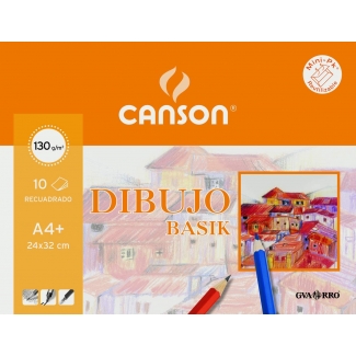 Canson Basik 200406346 - Láminas de dibujo, con recuadro, A4+, sobre de 10 hojas, 130 gramos