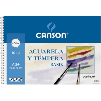 Canson Guarro Basik 200400697 - Papel acuarela, sin recuadro, bloc con espiral, A3+, 10 hojas, 370 gramos