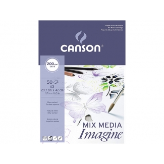Canson Guarro C200006007 - Papel multitécnicas, sin recuadro, bloc encolado, A3, 50 hojas, 200 gramos