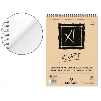 Canson XL Kraft C400039142 - Bloc espiral de esbozos, sin recuadro, A3, 60 hojas, 90 gramos