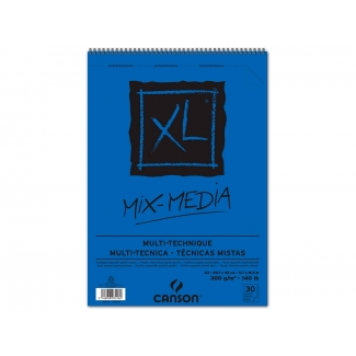 Canson XL Mix-Media C200807216 - Papel acuarela, sin recuadro, bloc con espiral, A3, 30 hojas, 300 gramos