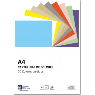 Distrimar DCTS01 - Paquete de 100 cartulinas, A4, 180 gr/m2, 10 colores surtidos