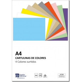 Distrimar DCTS03 - Paquete de 100 cartulinas, A4, 180 gr/m2, 4 colores surtidos