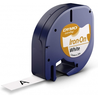 Dymo LetraTag S0718850 - Cinta para rotuladora, para ropa, 12 mm x 2 mt, impresión negra sobre fondo blanco, textil
