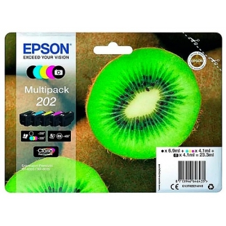 Epson 202 - Cartucho de tinta original, C13T02E74010, negro, cían, magenta, amarillo y negro (foto), pack de 5