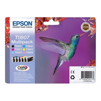 Epson T0807 - Cartucho de tinta original, C13T08074011, negro, cían, magenta , amarillo, cían claro y magenta claro, pack de 6