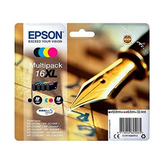 Epson T1636 XL - Cartucho de tinta original, C13T16364012, negro, cían, magenta y amarillo, pack de 4 