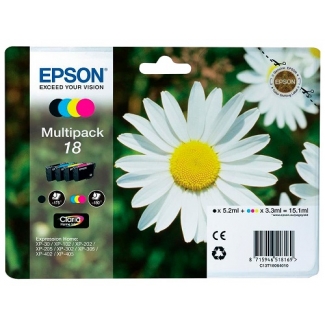 Epson T1806 - Cartucho de tinta original, C13T18064012, negro, cían, magenta y amarillo, pack de 4