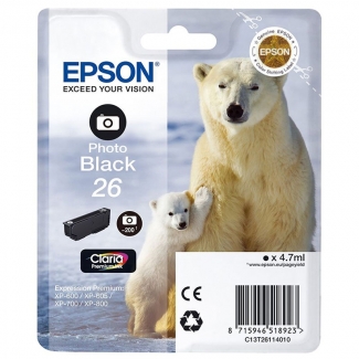 Epson T2611 - Cartucho de tinta original, C13T26114012, negro foto