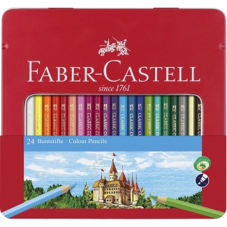 Faber-Castell 115845 - Lápices de colores, caja metálica de 24 colores