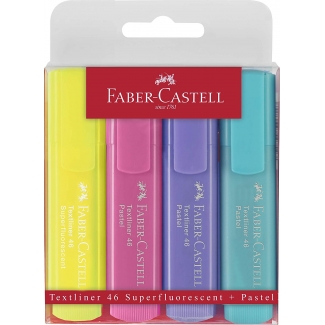 Faber-Castell 154610 - Rotulador fluorescente, punta biselada, colores pastel, estuche de 4 colores surtidos