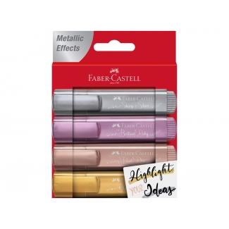 Faber-Castell 154640 - Rotulador fluorescente, punta biselada, colores metálicos, estuche de 4 colores surtidos