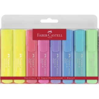 Faber-Castell 154681 - Rotulador fluorescente, punta biselada, colores pastel, estuche de 8 colores surtidos