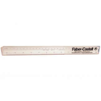 Faber-Castell 853-B - Escala triangular de plástico, con funda, 30 cm, 1:100, 1:200, 1:250, 1:300, 1:400 y 1:500