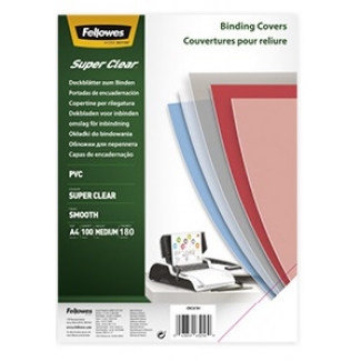 Fellowes 5375901 - Tapa de encuadernación, A4, pvc, 180 micras, transparente, paquete de 100