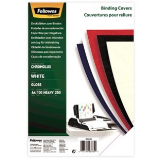 Fellowes 5378006 - Tapa de encuadernación, A4, color blanco, cartón brillo de 250 gramos, paquete de 100