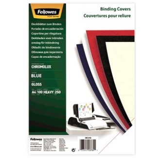 Fellowes 5378203 - Tapa de encuadernación, A4, color azul, cartón brillo de 250 gramos, paquete de 100