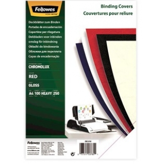 Fellowes 5378303 - Tapa de encuadernación, A4, color rojo, cartón brillo de 250 gramos, paquete de 100