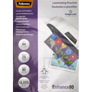 Fellowes 5396205 - Fundas para plastificar, A4, 80 micras, caja de 25