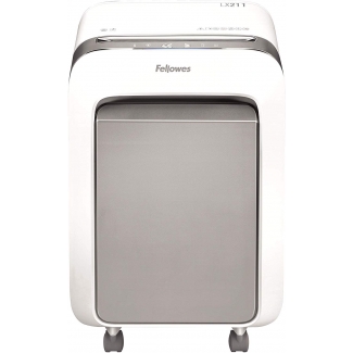 Fellowes LX211 - Destructora de papel, corte en partículas, destruye hasta 12 hojas, papelera de 23 litros, color blanco