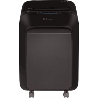 Fellowes LX211 - Destructora de papel, corte en partículas, destruye hasta 12 hojas, papelera de 23 litros, color negro