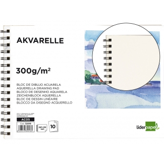 Liderpapel AC05 - Papel acuarela, sin recuadro, bloc con espiral, A4, 10 hojas, 300 gramos