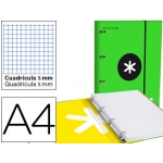 Liderpapel Antartik AW06 - Carpeta de anillas con recambio, 4 anillas redondas de 25 mm, cartón forrado, tamaño A4, color verde fluorescente