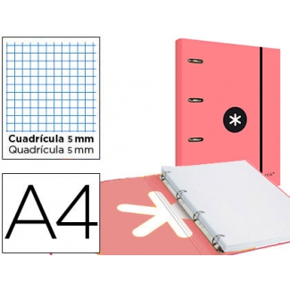 Liderpapel Antartik AW59 - Carpeta de anillas con recambio, 4 anillas redondas de 25 mm, cartón forrado, tamaño A4, color coral