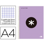 Liderpapel Antartik BA73 - Bloc espiral, tamaño A4, tapa forrada, 120 hojas de 100 gr, cuadrícula de 5 mm, sin margen, microperforado, 4 taladros, color lila
