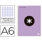 Liderpapel Antartik BA81 - Bloc espiral, tamaño A6, tapa forrada, 100 hojas de 100 gr, cuadrícula de 5 mm, sin margen, microperforado, color lavanda