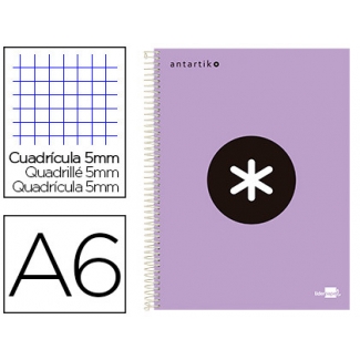 Liderpapel Antartik BA81 - Bloc espiral, tamaño A6, tapa forrada, 100 hojas de 100 gr, cuadrícula de 5 mm, sin margen, microperforado, color lavanda