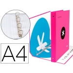 Liderpapel Antartik KA26 - Carpeta de anillas, 4 anillas mixtas de 40 mm, cartón forrado, tamaño A4, color rosa fluorescente