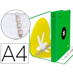 Liderpapel Antartik KA30 - Carpeta de anillas, 4 anillas mixtas de 40 mm, cartón forrado, tamaño A4, color verde fluorescente