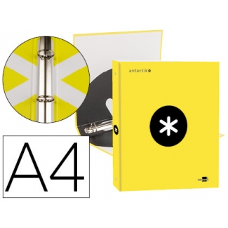 Liderpapel Antartik KA40 - Carpeta de anillas, 4 anillas redondas de 25 mm, cartón forrado, tamaño A4, color amarillo fluorescente