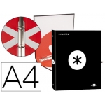 Liderpapel Antartik KA44 - Carpeta de anillas, 4 anillas redondas de 25 mm, cartón forrado, tamaño A4, color negro