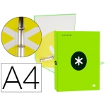 Liderpapel Antartik KA48 - Carpeta de anillas, 4 anillas redondas de 25 mm, cartón forrado, tamaño A4, color verde fluorescente