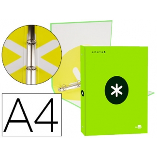 Liderpapel Antartik KA48 - Carpeta de anillas, 4 anillas redondas de 25 mm, cartón forrado, tamaño A4, color verde fluorescente