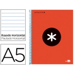 Liderpapel Antartik KD12 - Bloc espiral, tamaño A5, tapa forrada, 120 hojas de 90 gr, rayado horizontal, sin margen, microperforado, 6 taladros, color rojo