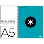 Liderpapel Antartik KD13 - Bloc espiral, tamaño A5, tapa forrada, 120 hojas de 100 gr, rayado horizontal, sin margen, microperforado, 6 taladros, color turquesa
