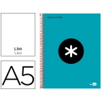 Liderpapel Antartik KD53 - Bloc espiral, tamaño A5, tapa forrada, 120 hojas de 100 gr, liso, sin margen, microperforado, 6 taladros, color turquesa