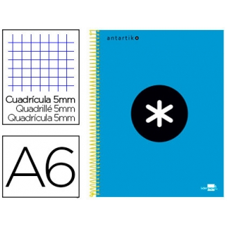 Liderpapel Antartik KD69 - Bloc espiral, tamaño A6, tapa forrada, 100 hojas de 100 gr, cuadrícula de 5 mm, sin margen, microperforado, color azul