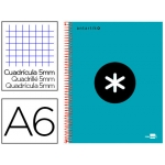Liderpapel Antartik KD73 - Bloc espiral, tamaño A6, tapa forrada, 100 hojas de 100 gr, cuadrícula de 5 mm, sin margen, microperforado, color turquesa