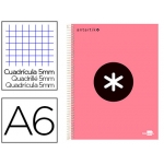 Liderpapel Antartik KD81 - Bloc espiral, tamaño A6, tapa forrada, 100 hojas de 100 gr, cuadrícula de 5 mm, sin margen, microperforado, color coral